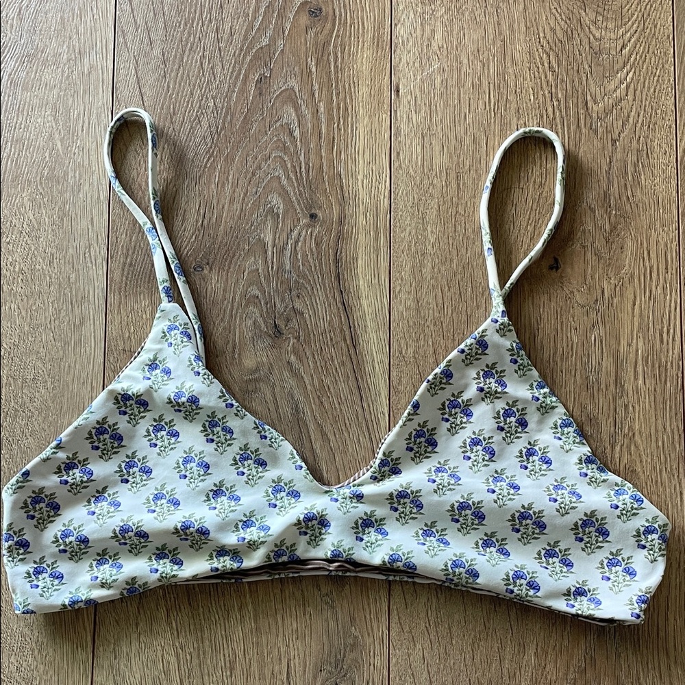 Acacia Swimwear Floral Bikini Top - Cream and Blue